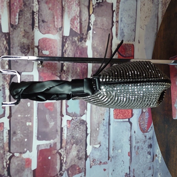 Zara Crystal Studded Black Satin Bag - Picture 4 of 9